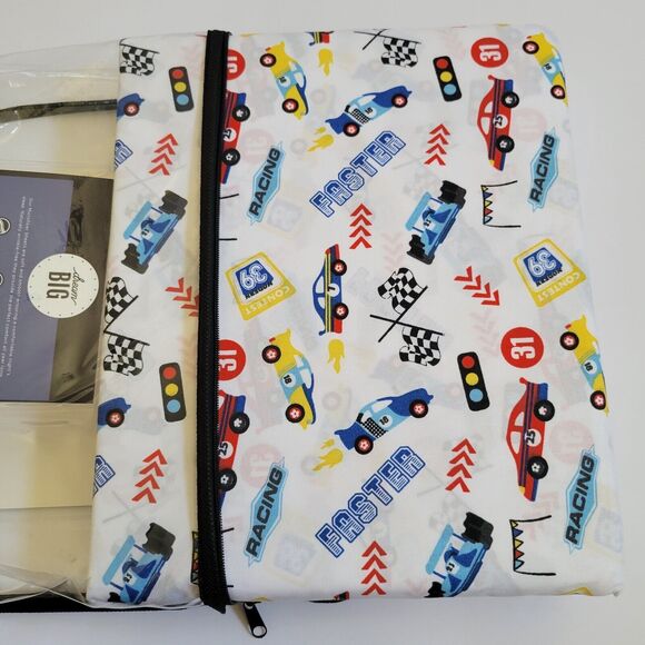 Racing Race Car Speed Sports Indy Nascar Theme 3 pc Twin Sheet Set Kids Checker - Picture 3 of 10